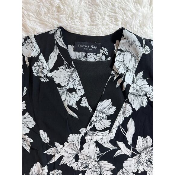 Truth & Fable Black And White Midi Chiffon V Neck Tunic Dress Size XL 3/4Sleeve - Picture 9 of 14